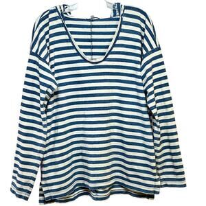 Gap Striped Hoodie Women's Large Indigo Ivory Pullover Summer Weight Cotton